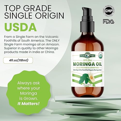 Miniatura 6 de Aceite de moringa 100% puro orgánico para cara, cabello, uñas y piel seca - Extracto de semillas de moringa oleifera de origen único certificado por