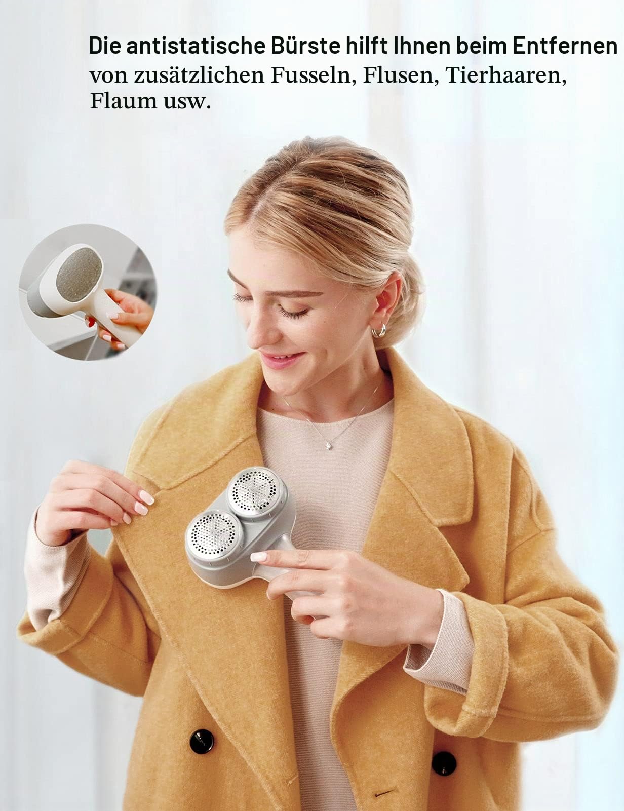 VASSON Stoff-Rasierer, Elektrischer Fusselentferner, wiederaufladbarer Fusselrasierer, Pullover-Rasierer zum Entfernen von Pilling, großer Fusselentferner für Kleidung Couch Möbel (Grauweiß)