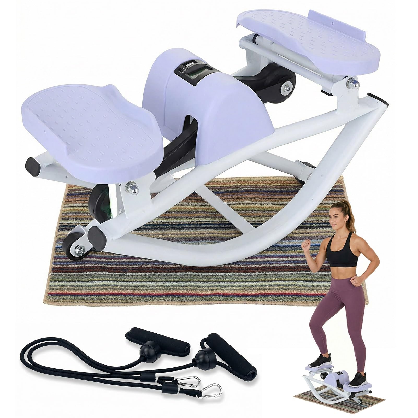 Rock Stepper für Zuhause, Seitliches Schaukeln 3D Bewegung Gelenkschonend Steppers Cardio Fitness für Beine, Gesäß und Hüfte, mit Widerstandsbändern & Antirutschmatte