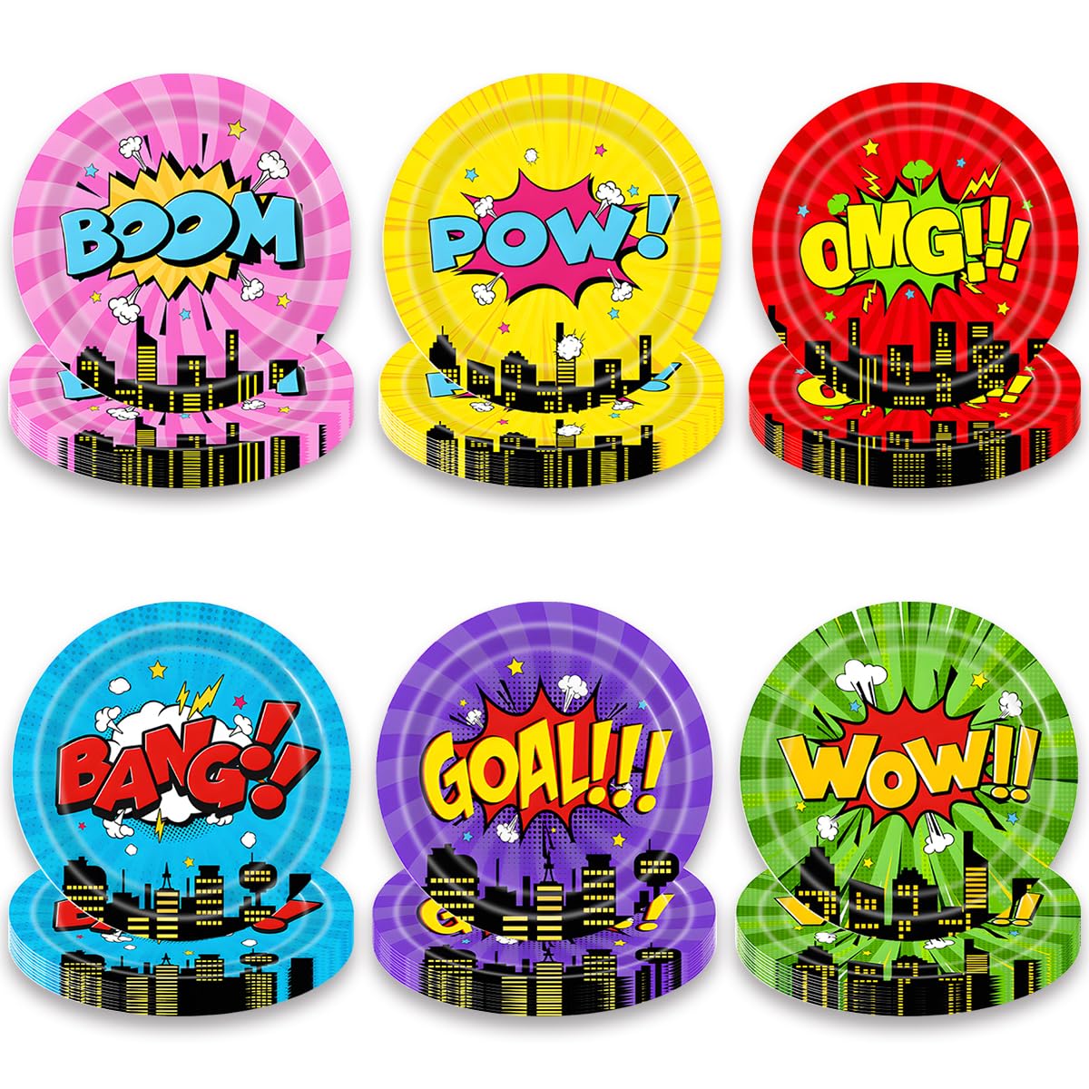 60pcs City Hero Theme Birthday Party Plates,Cartoon Birthday Party Decoration Supplies