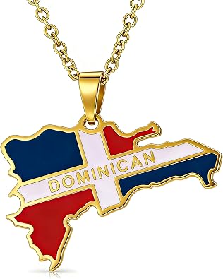 Dominican Map Necklace for Women,Fashion Stainless Steel Gold Plated Pendant Flag Necklace,Country Pendant with O-Shaped Chain