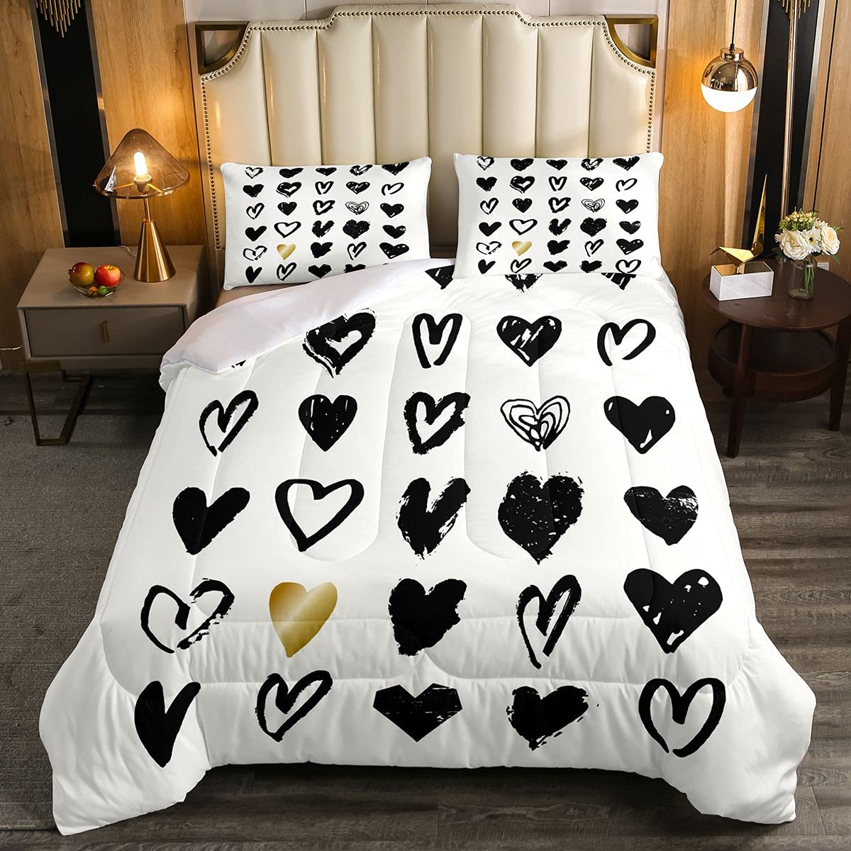 Love Soft Duvet Kids Mall Heart Let Me Love You Hipster Liking Spouse Couples Bedding Set Tan Black Room 2Pcs Single Size — image 1