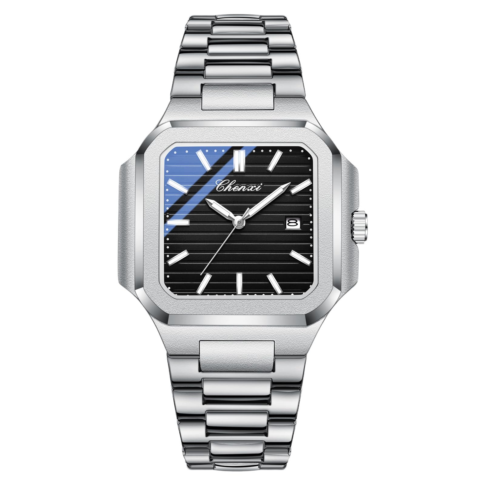 OIDEA Herren Quadratisch Armbanduhr mit Datum: Edelstahl Armband Quarz Analog mit Leuchtzeiger Kalender Wasserdicht Business Elegant Herrenuhr Geshenk für Männer Freund