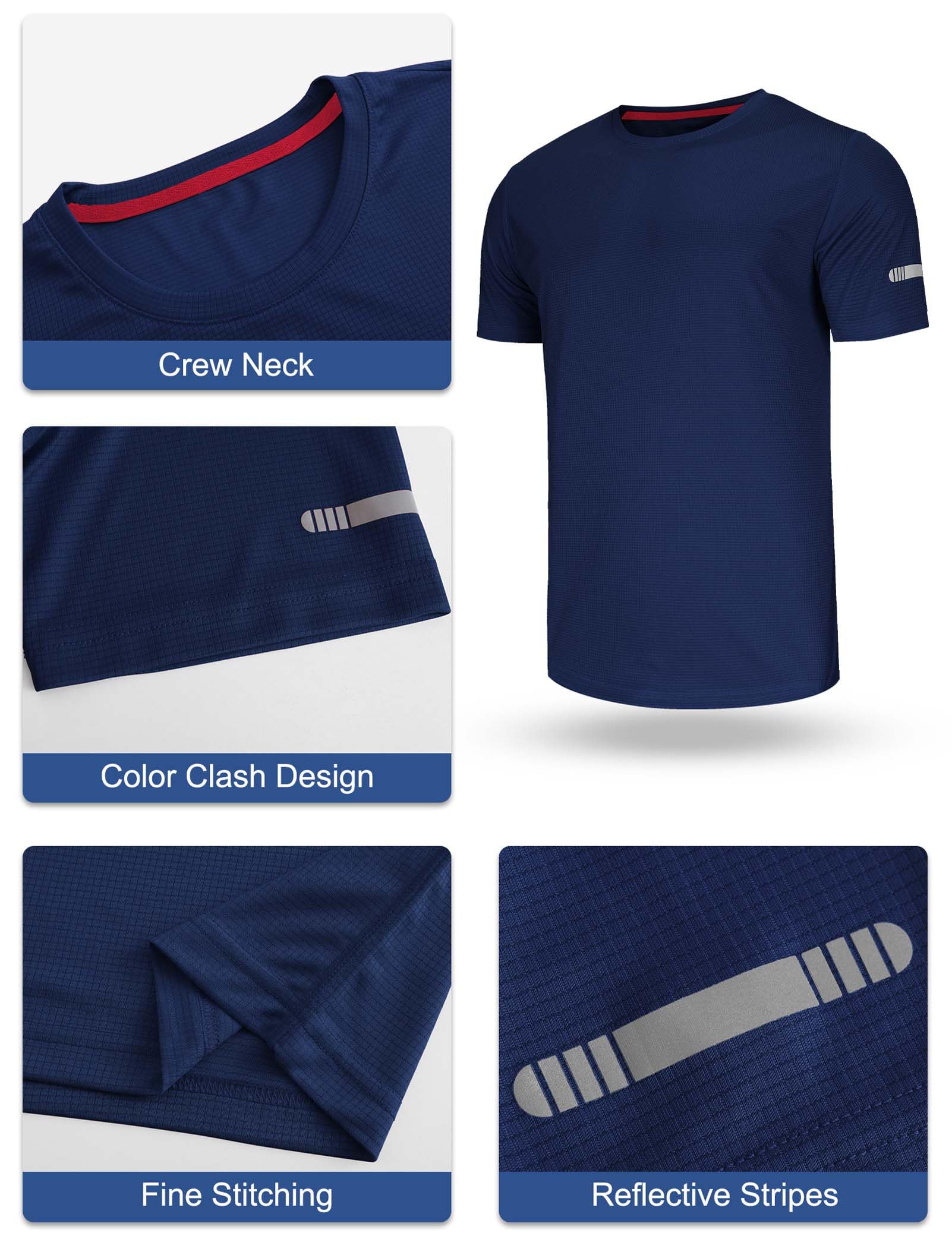 3-Pack Sport Tshirts Męskie koszulki funkcjonalne Szybko suche Oddychająca koszula treningowa Koszula fitness Koszula treningowa do biegania ćwiczeń kulturystycznych-Black/Grey/Navy-XXL