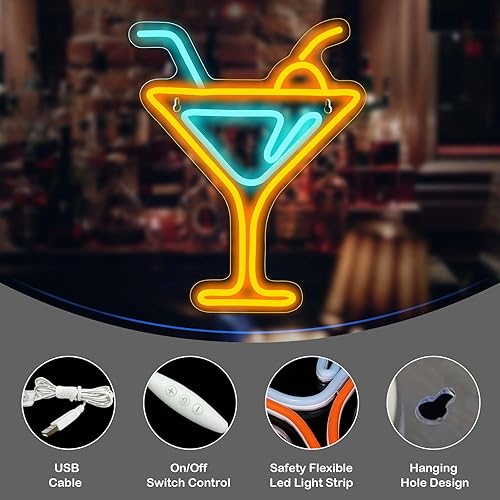 Miniatura 3 de Letreros de neón de cóctel para decoración de pared, letreros de neón LED de barra