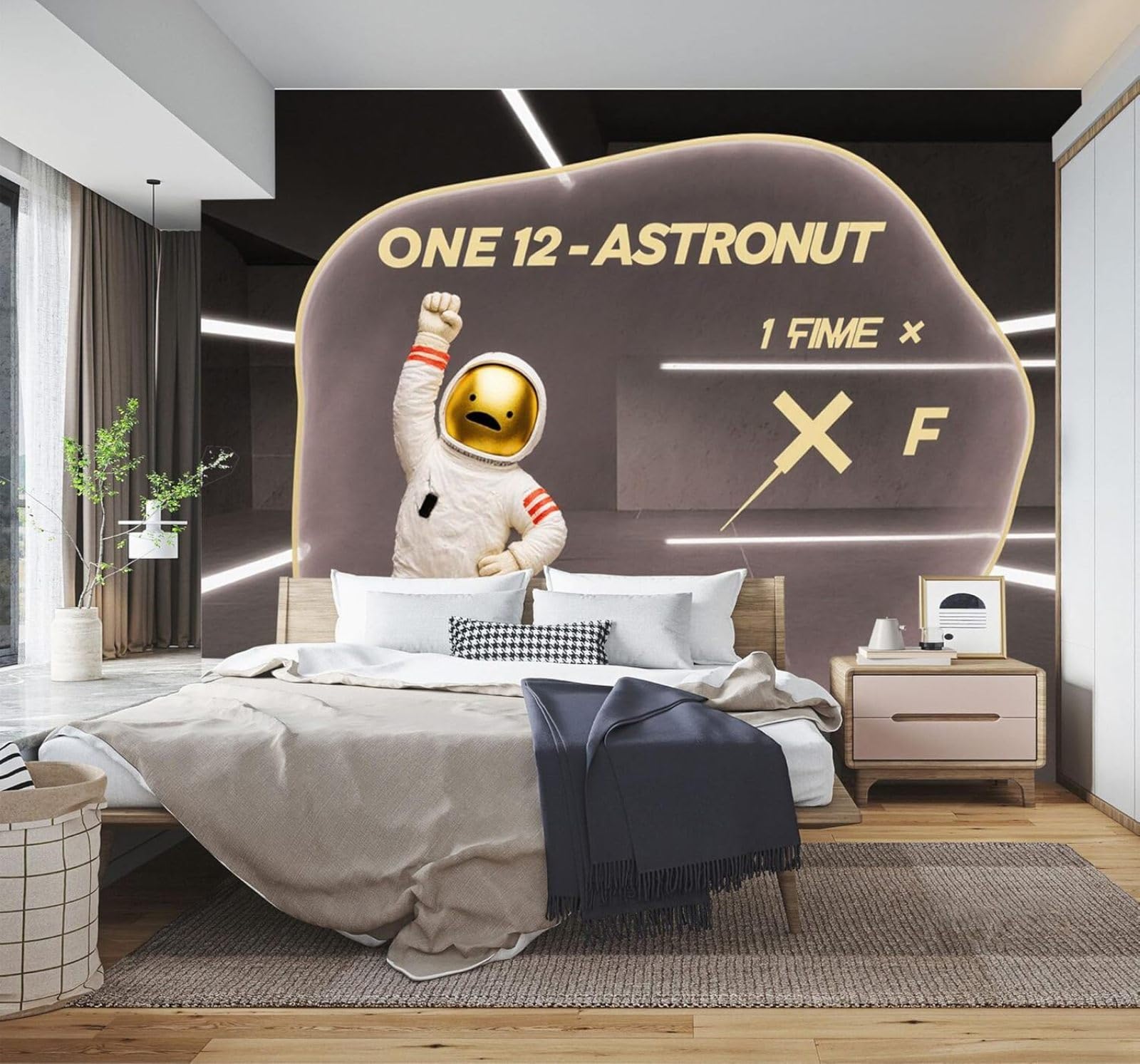 3D Papel Pintado Creatividad Espacio Adorable Astronauta Casco Dorado
