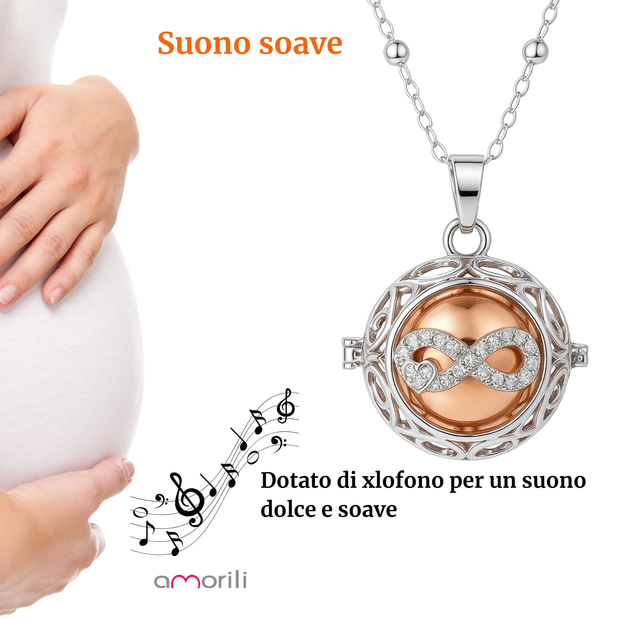 Collana Chiama Angeli Donna Gravidanza – Campanellino Infinito con Ciondolo Bola, Idea Regalo Premaman per Future Mamme