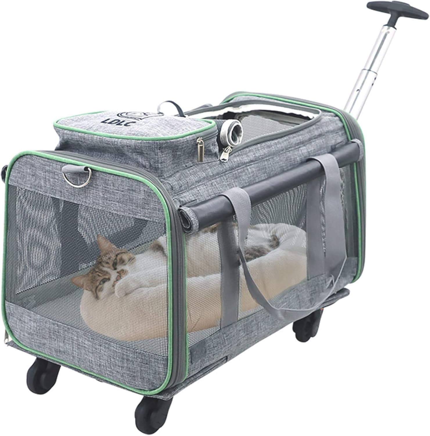 Puhang ペットキャリー キャリー コンテナ 4way キャリーバッグ キャリーカート リュック キャスター付き お出かけ用 犬猫兼用 中型犬 大型犬 小型犬 猫 小動物 犬4輪 折りたたみ 車載 通院 避難 旅行 帰省 アウトドア 手提げ 飛び出し防止 脱着式 三面メッシュ 耐荷重