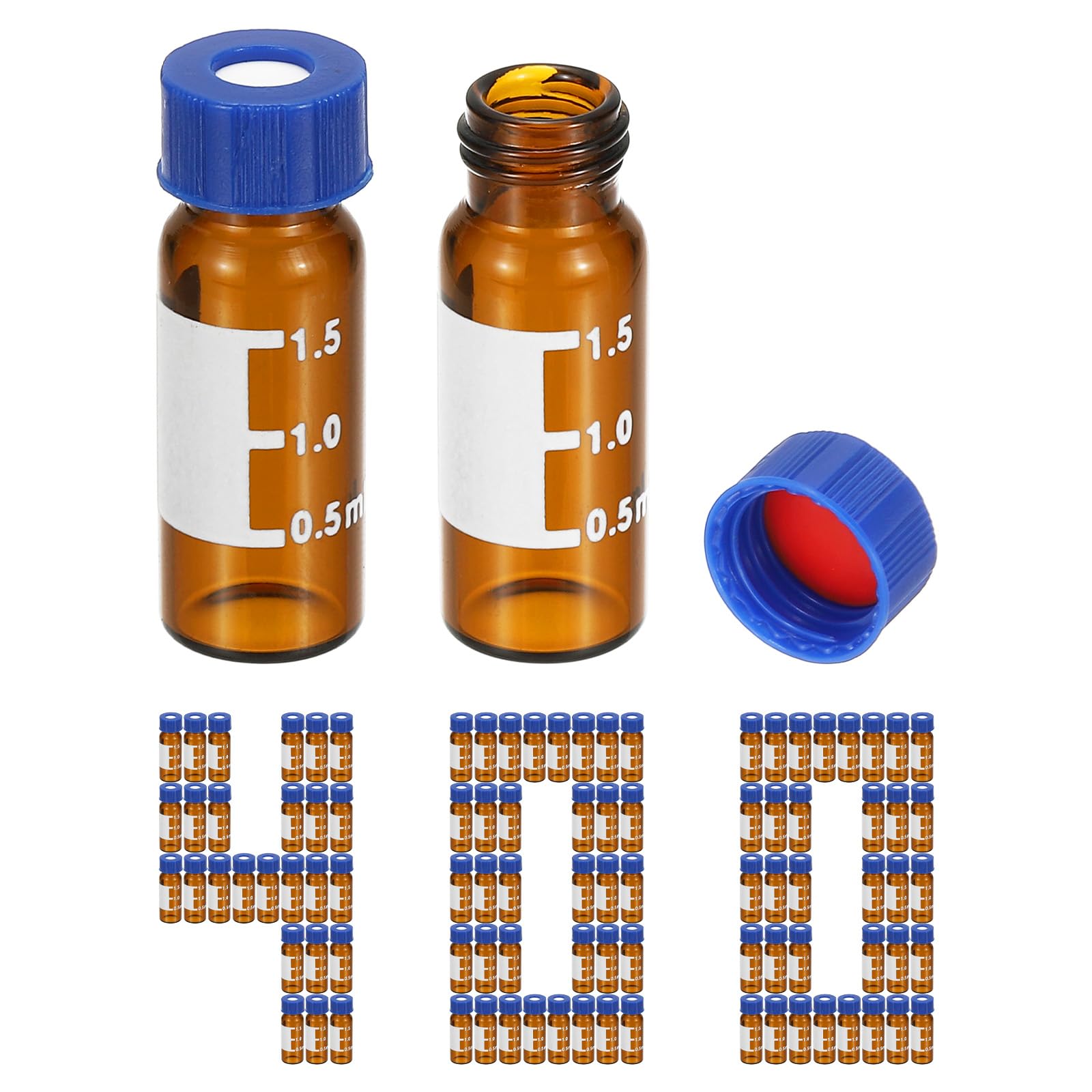 PATIKIL 2ml Autosampler Vial, 400 Pack Pre-Slit Septa HPLC/GC Vials 9-425 Lab Amber Vials Sample Vial Screw Cap Writing Patch PTFE & Silicone for LC Stamper