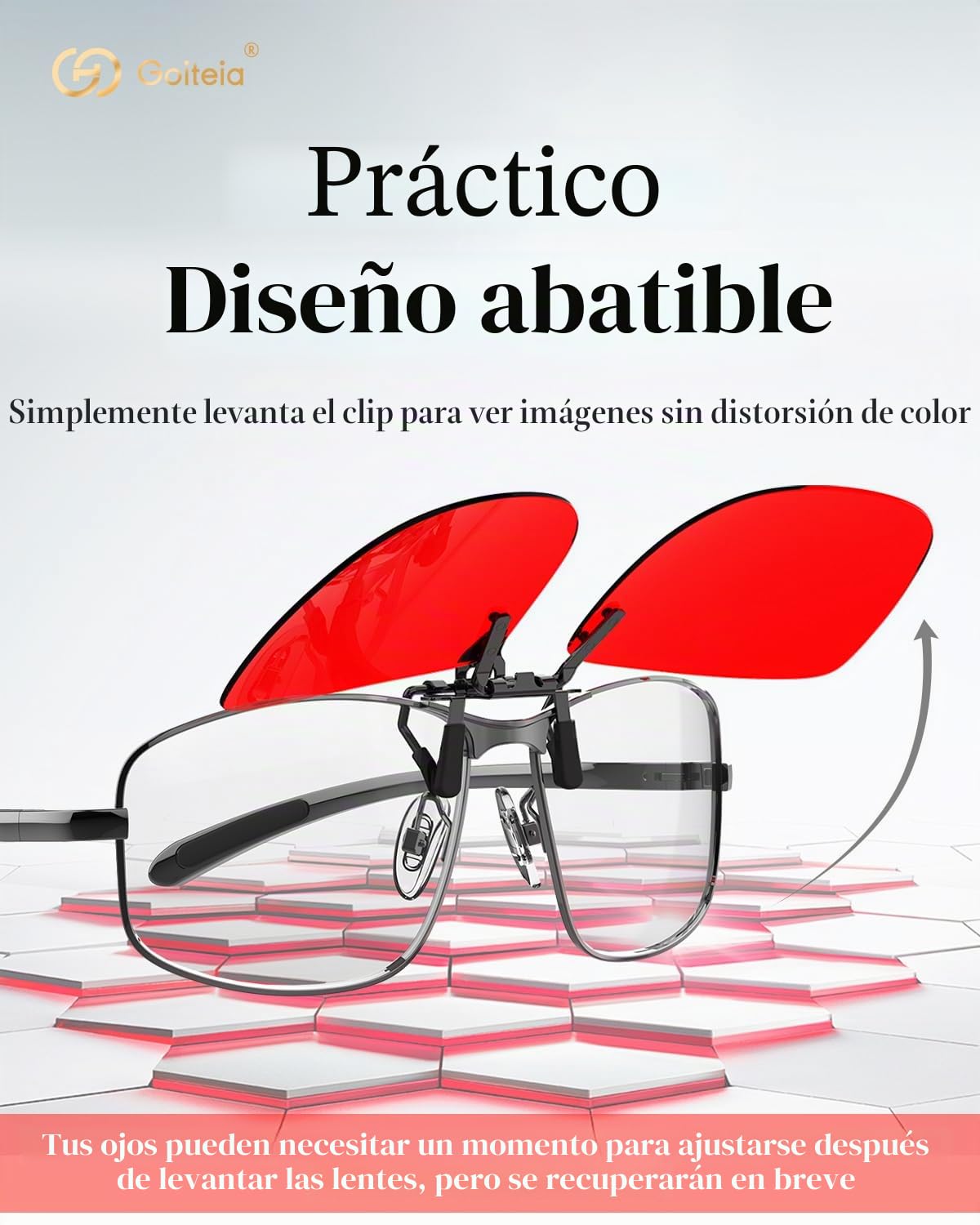 Goiteia clip gafas rojas bloqueo luz azul noche-Bloqueo Azul y Verde para Mejorar el Sueño-Revestimientos AR Duales-Alivia Fatiga Ocular