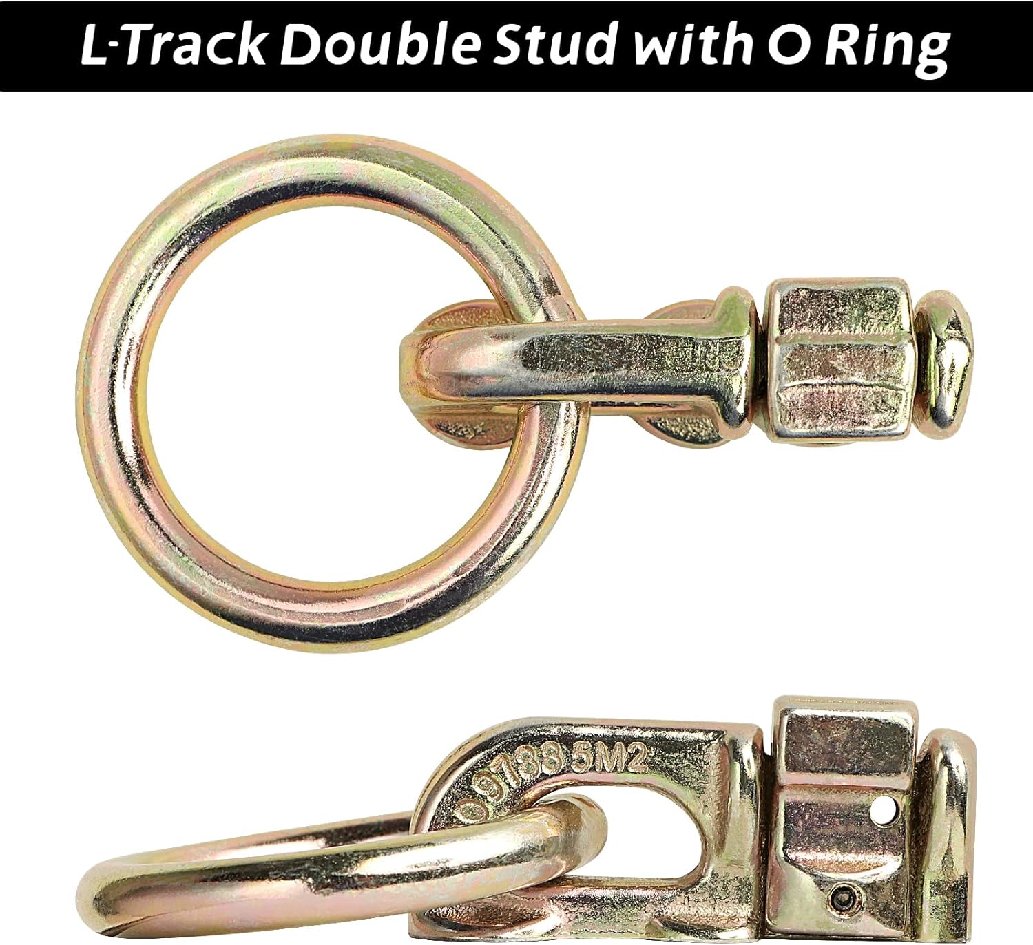 L Track Double Stud Tie Down Fitting with O-Ring, Use with L Track Rails in Truck, Van, Trailer to Create Instant Tie-Down Anchor Points, Bearing 5000 LBS Heavy Duty Steel, Pack of 6, Gold - Image 2