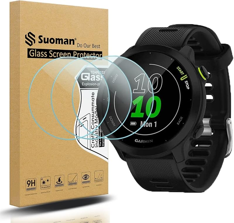 Suoman 3-Pack for Garmin Forerunner 55 Screen Protector, 2.5D 9H Hardness Tempered Glass Screen Protector for Garmin Forerunner 55 Smartwatch