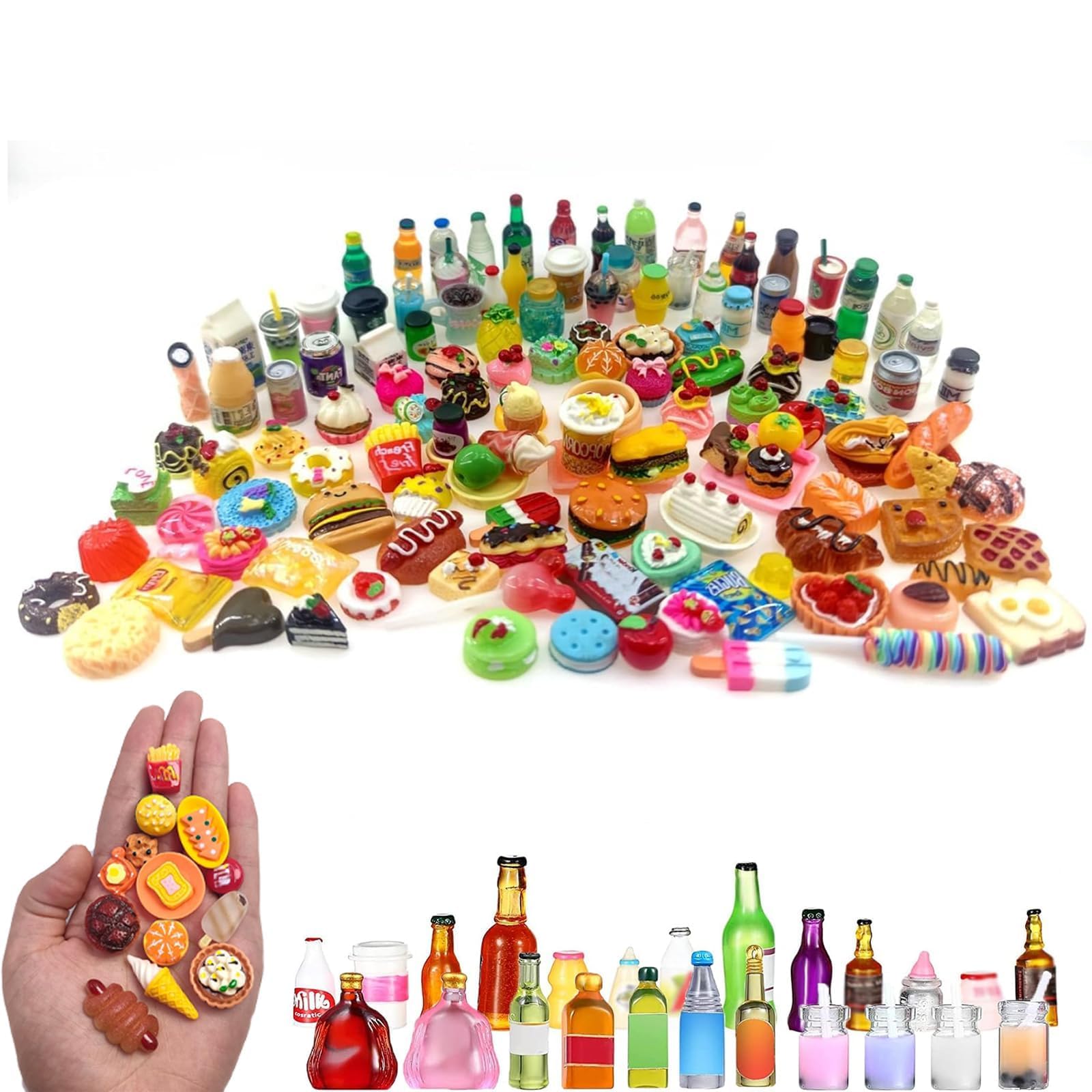 50 Pcs Mini Food Tiny Toys, Easter Food Accessories, Miniature Food, Miniature Dolls House Food Accessories, Food Drink Bottles Pretend Play Kitchen Game Party Toys(Random)-image-43