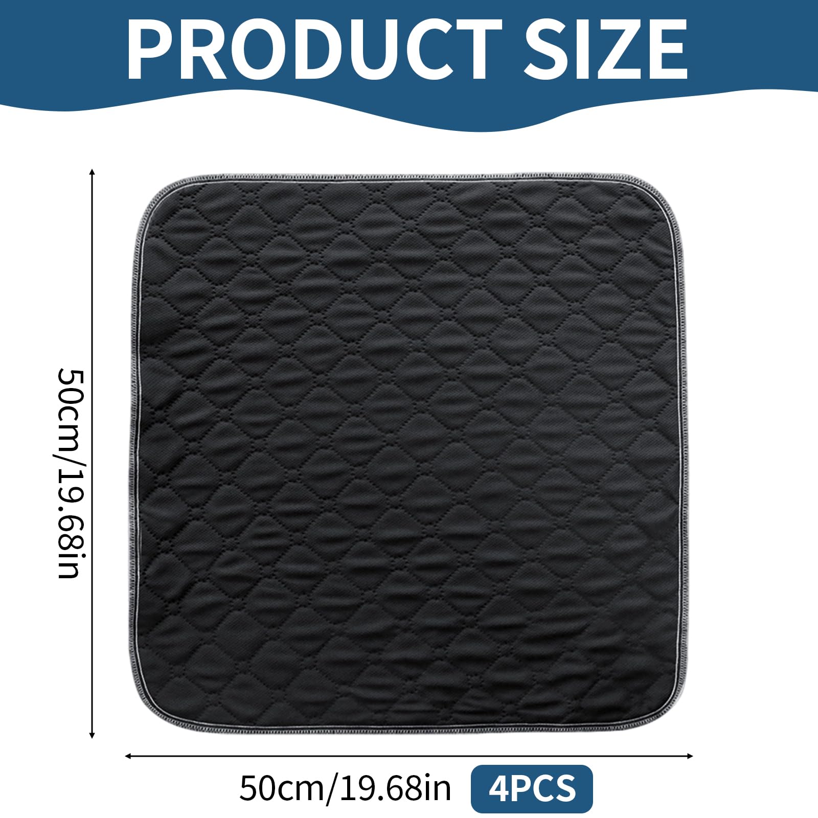 Lot de 4 Alèses Lavables Anti-fuites 50x50cm, Coussin Imperméable Haute Absorption pour Incontinence Protection Siège pour Fauteuil Roulant Chaise Canapé Auto (Noir)