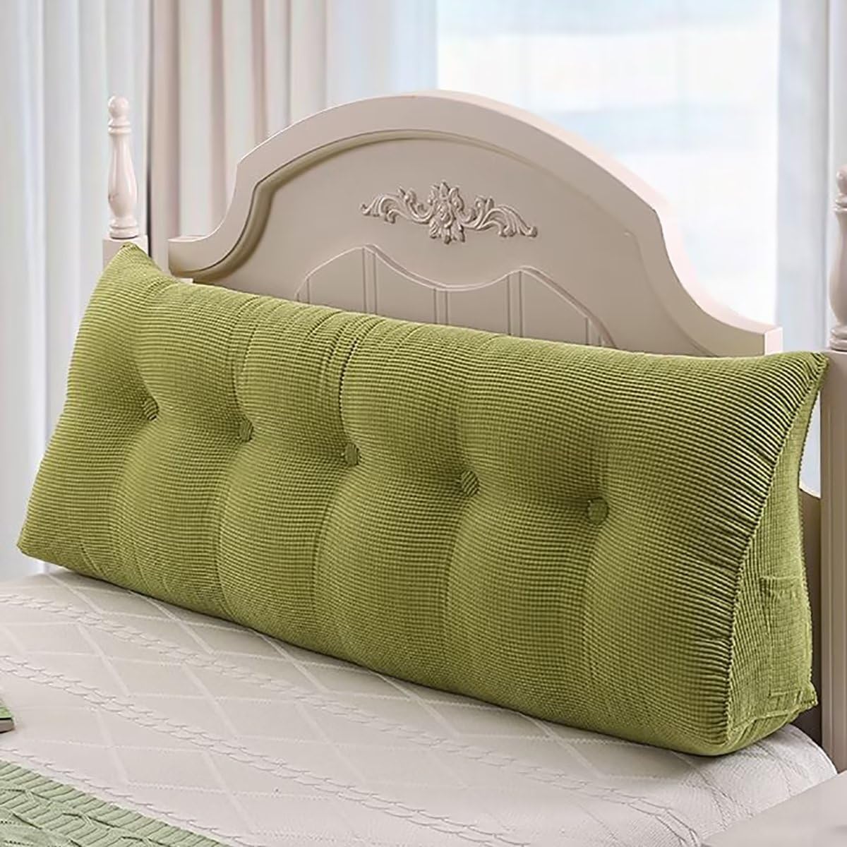 TESICA Large Bolster Triangular Positioning Support Reading Backrest Wedge Pillow Corn Velvet Headboard Pillow for Day Bed Bunk Bed with Removable Cover 59x10x20 Inches