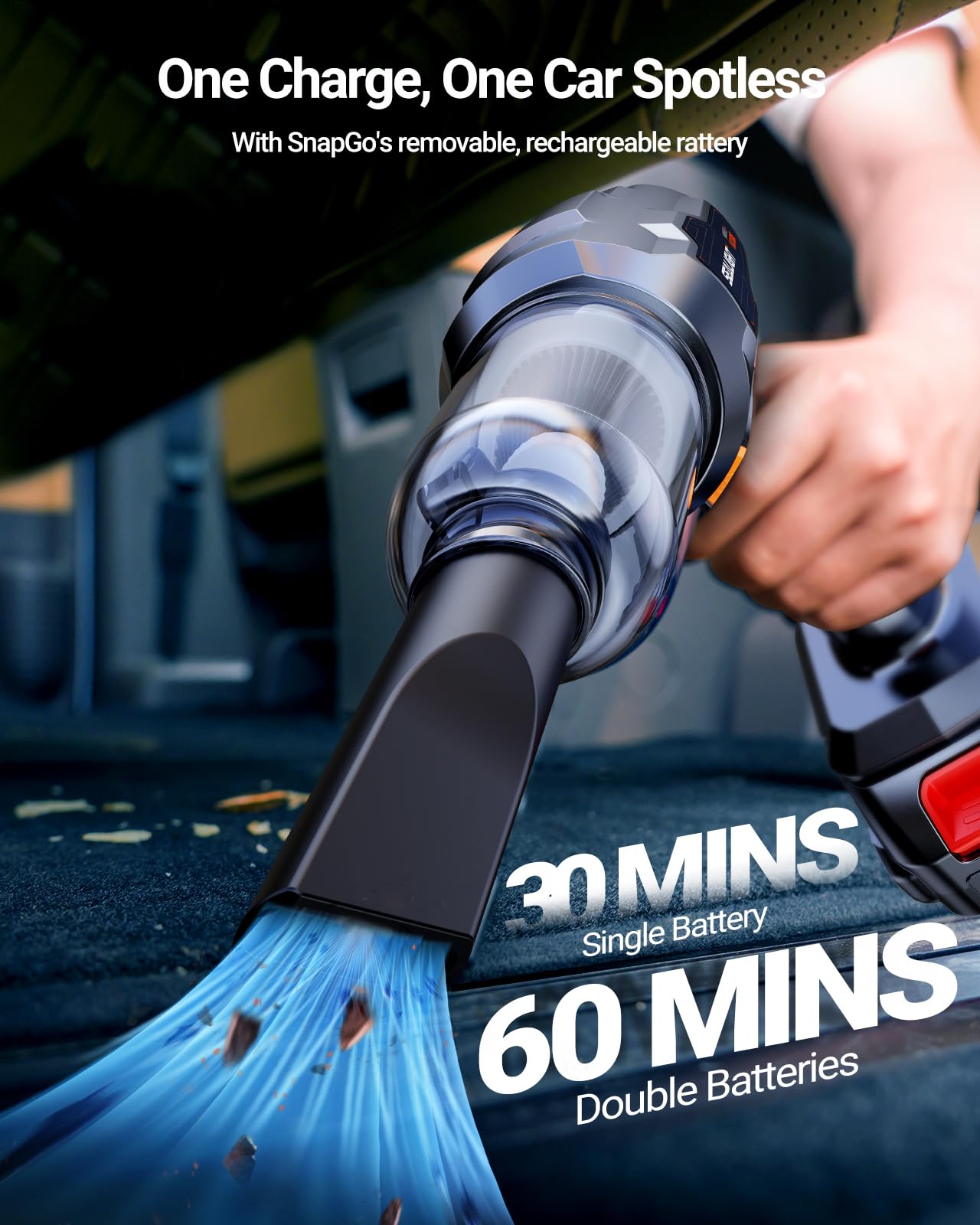 SEALIGHT Aspirateur à Main, 35000Pa Mini Aspirateur sans Fil avec 2er Batteries Rechargeables, Aspirateur de Voiture avec Moteur sans Brosse, Aspirateur Voiture sans Fil pour Bureau,Maison, Cuisine