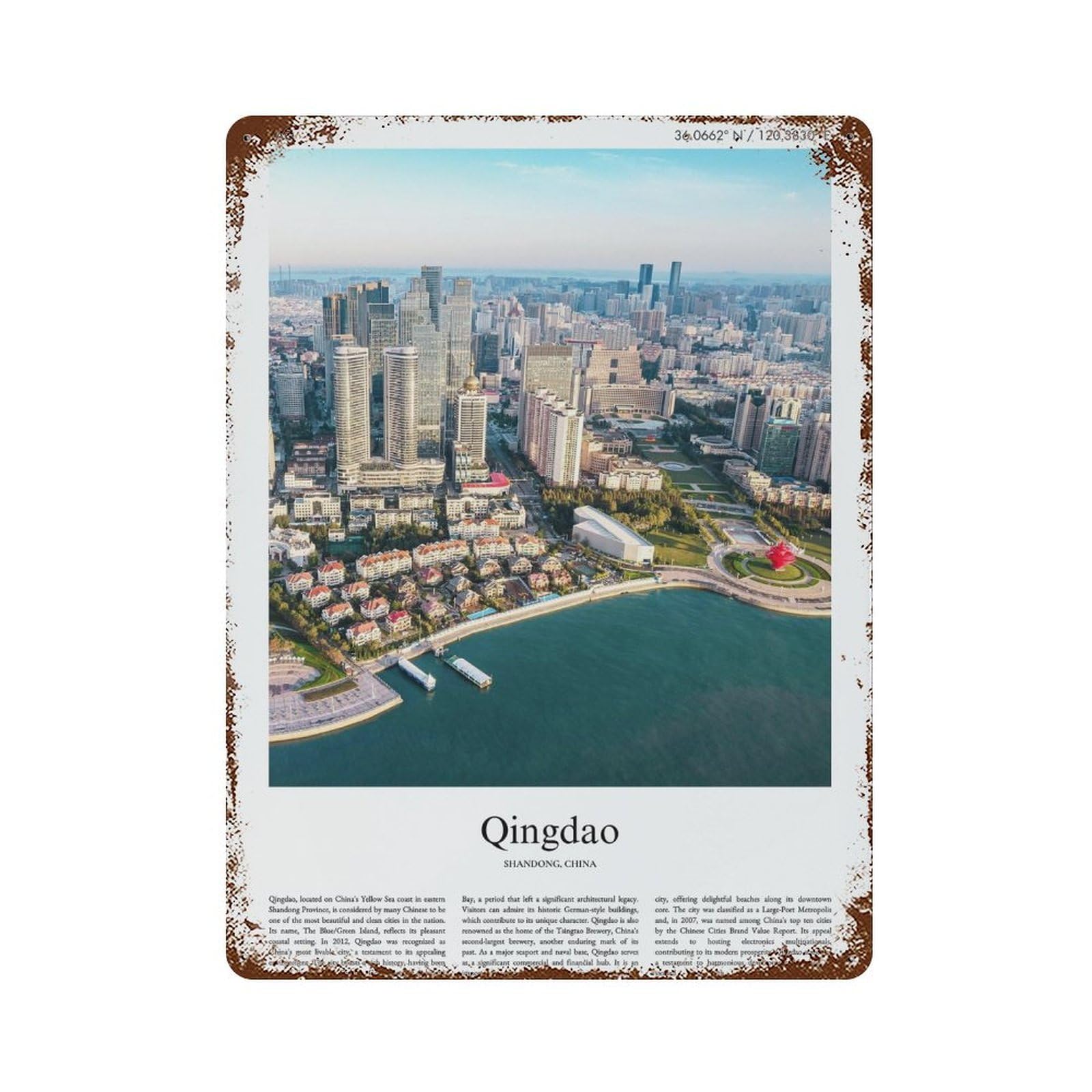 xiaoxiaoshen Qingdao Shandong, China City Scenery Wall Decor Art Metal Tin Poster Modern Home Decor Art Home Bar Shop Decorations Vintage Sign 40x30cm