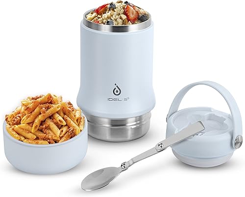 Ideus Tarro de alimentos aislado de 20 onzas, lonchera térmica al vacío de acero inoxidable, termos de sopa con cuchara plegable, recipiente de