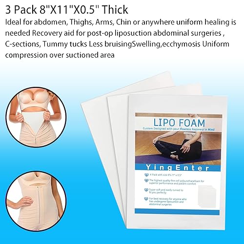 Miniatura 10 de Paquete de 4 almohadillas de espuma Lipo para uso postoperatorio para uso con cirugía posliposucción, aplanamiento de compresión abdominal,