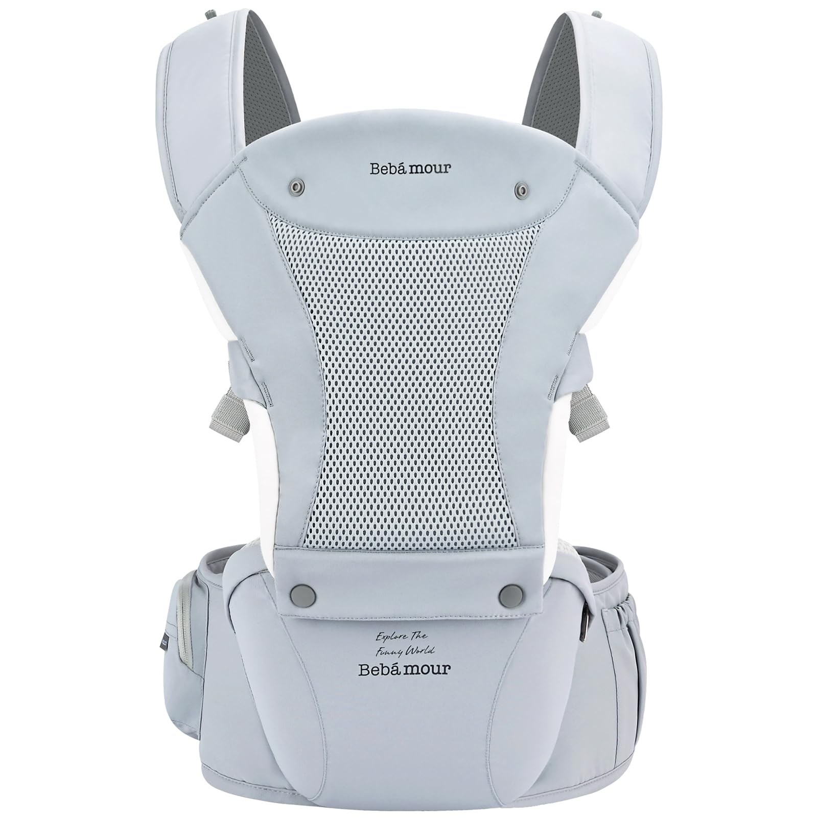 Bebamour Baby Carrier Newborn to Toddler, Ergonomic Hip Seat Carrier 0–36 Months, Adjustable Waist Belt with Head Hood, Teething Pads & Waist Extender, Blue — image 1