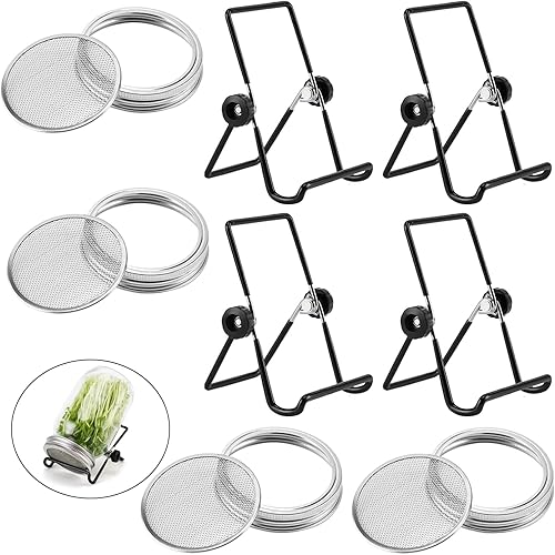Kit de cultivo de tapas germinadas, tapas de brote de acero inoxidable 316 para tarro Mason de boca ancha de 3.386 in con soportes ajustables,
