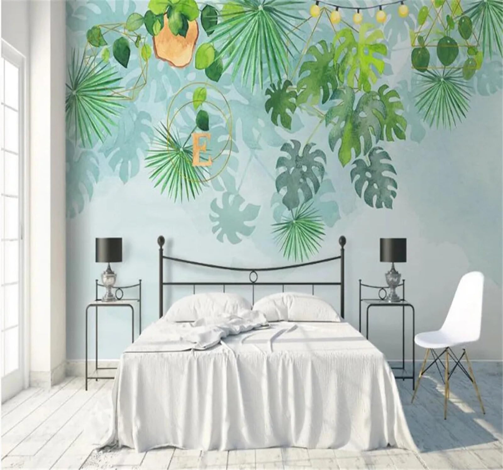 Tzxztt Minimalist Fresh Green Leaves Geometric Modern 3D Wallpaper Premium Textured Silk Neutral Tones Material Ideal for Living Room Bedroom-150cm×105cm
