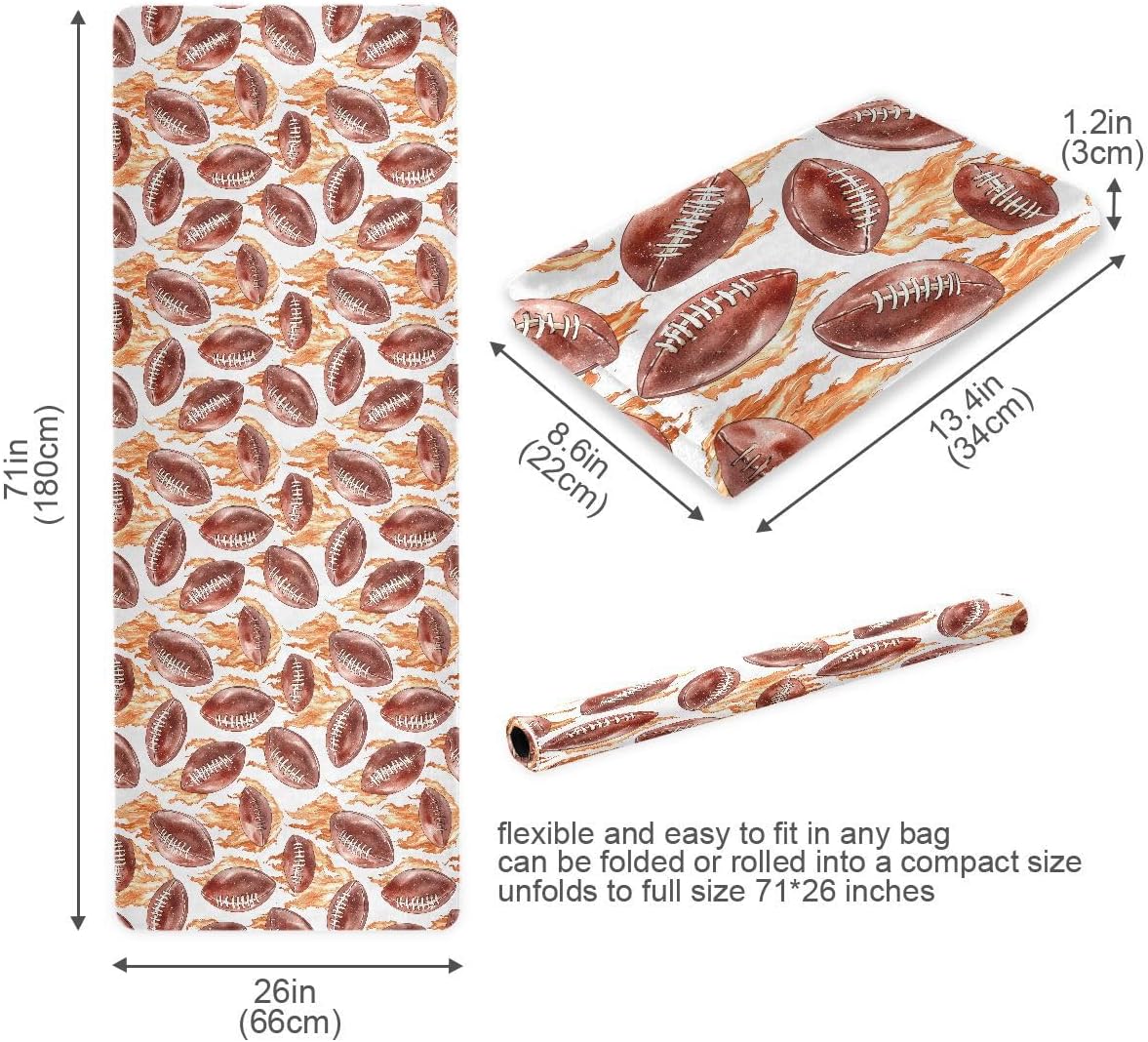 ALAZA Rugby Red Fire Pattern Yoga Mat Non Slip Fitness Exercise Mat, Workout Mat for Yoga, Pilates and Floor Exercises