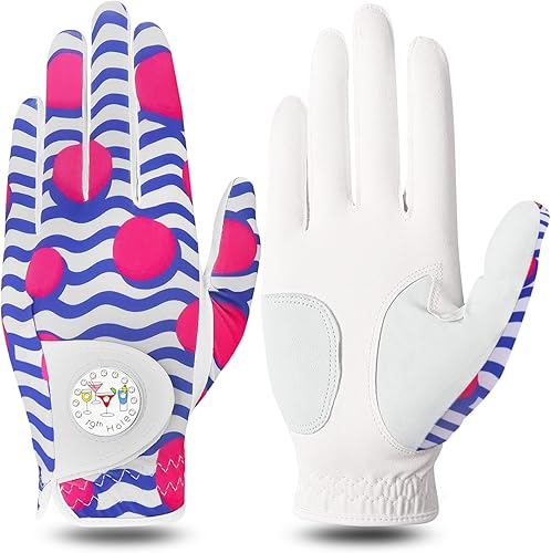 FINGER TEN Guantes de golf elegantes para mujer con marcador de pelota, 1 paquete para mano izquierda o derecha, guantes transpirables con patrones