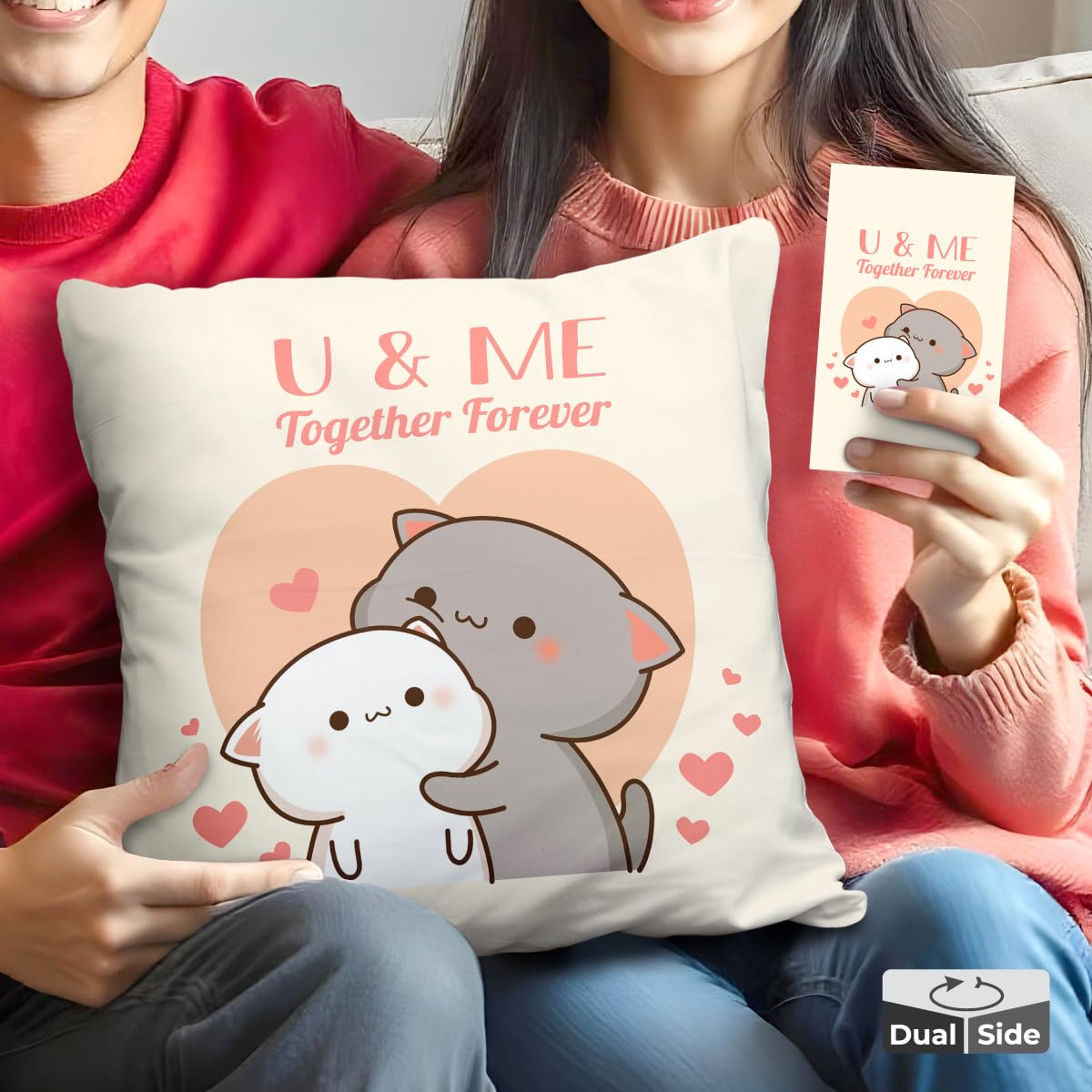 Brizberry® Peach and Goma Mochi Cat Pillow Cushion, Gifts for Girlfriend,Boyfriend,Valentine,Wife,Husband, Pillow for Couple | Peach Goma 16x16 Pillow, with Card-image-14