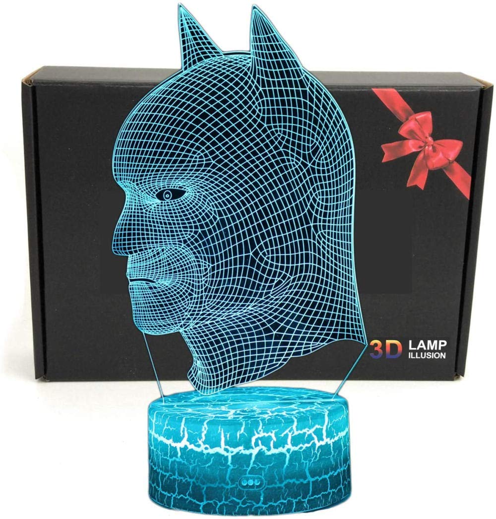 New 3D Illusion Lamp Christmas Gift Night Light Bedside Table Lamp, 16-Color Dimmable with Remote Smart Touch,Christmas and Bi. (Color : Batman)