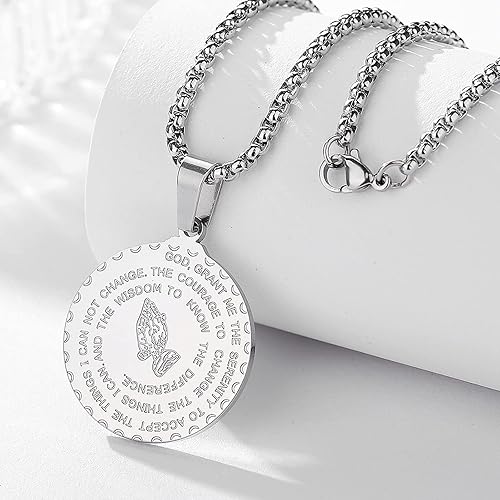 Miniatura 7 de Yaumatea Collar de Oración de la Serenidad con Colgante de Moneda de Manos Orando para Hombres y Mujeres Oración del Señor Versículo Bíblico Coraje