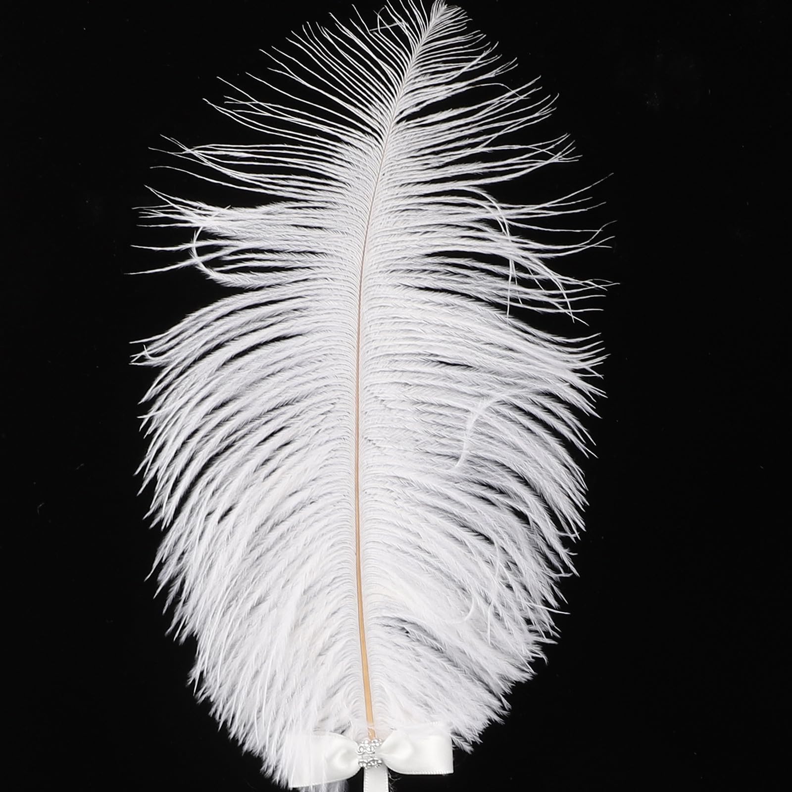 Lurrose Penna Elegante da Scrittura con Piuma D'autrucchetto Bianca, Decorata con Strass, in Metallo e Tessuto Lucido, con Pratico Supporto per Occasioni Speciali come Matrimoni