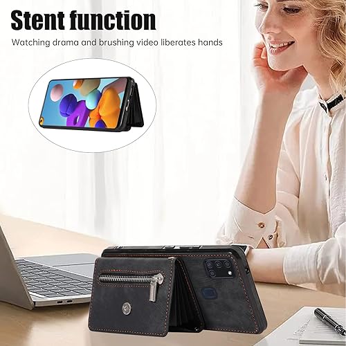 Miniatura 3 de Funda para teléfono Samsung Galaxy A21S con protector de pantalla de vidrio templado y correa cruzada para la muñeca, cordón para el hombro, soporte