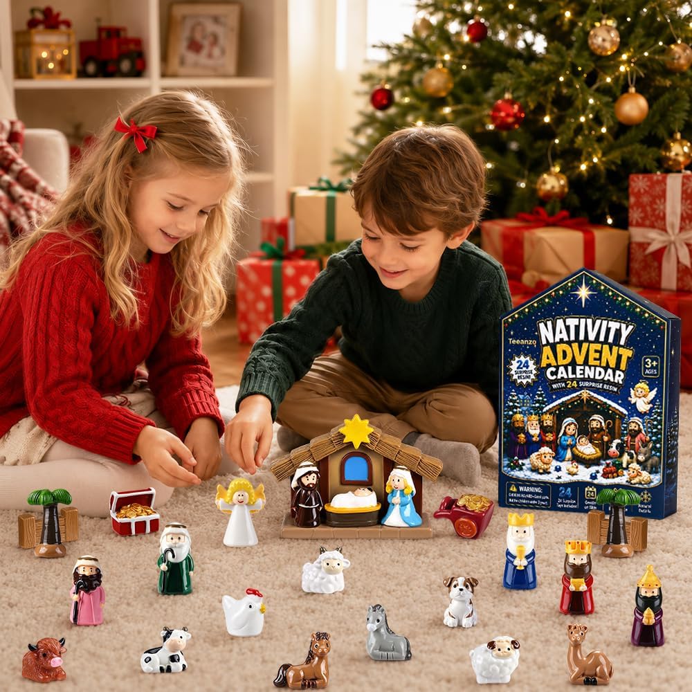 Nativity Advent Calendar 2026 Resin Figures Jesus Birth Nativity Scene Set