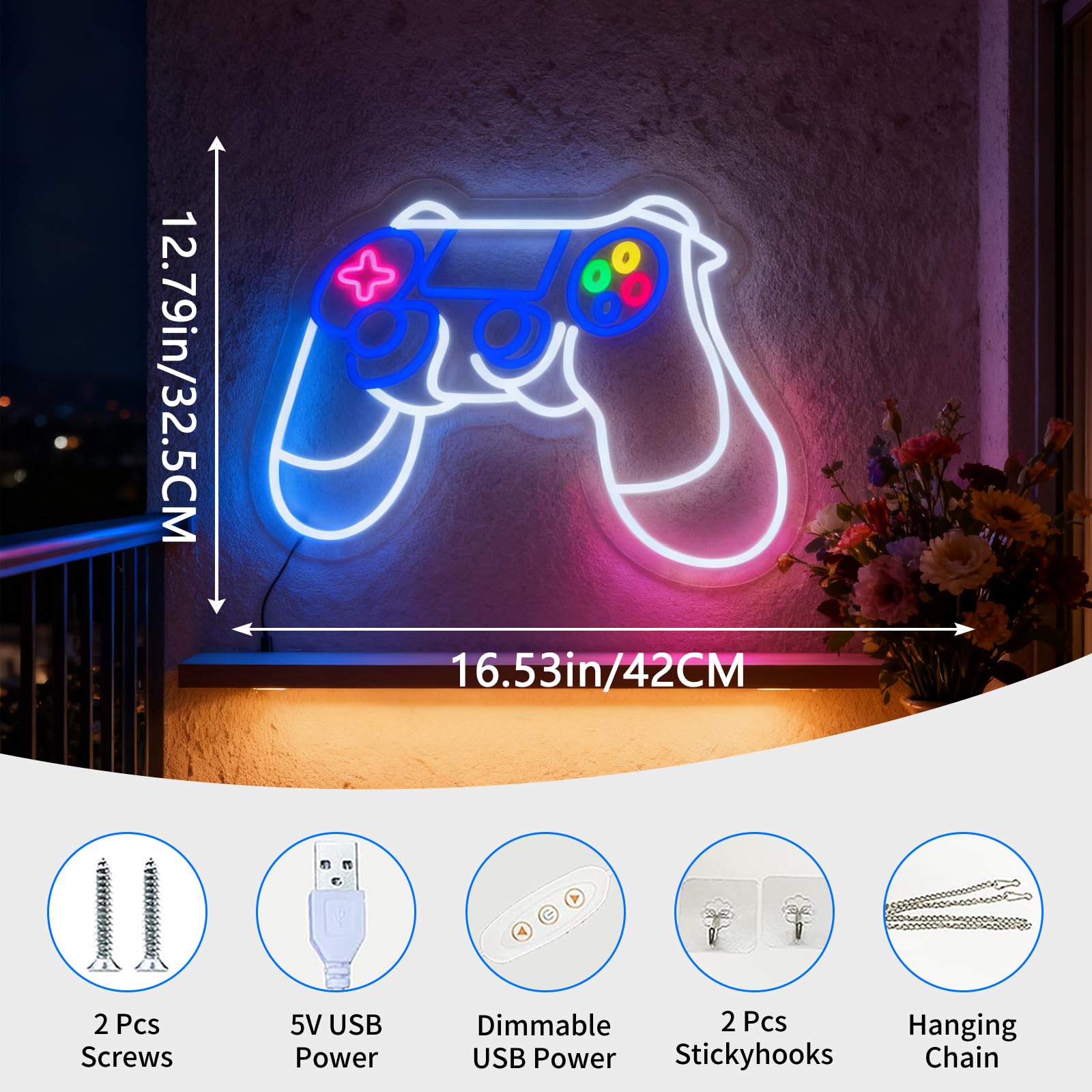 Cartello al neon con controller di gioco, luce al neon decorativa alimentata tramite USB, per sala da gioco, adolescenti, ragazzi, ragazze, camera da letto, soggiorno, tavolo da parete, decorazione a