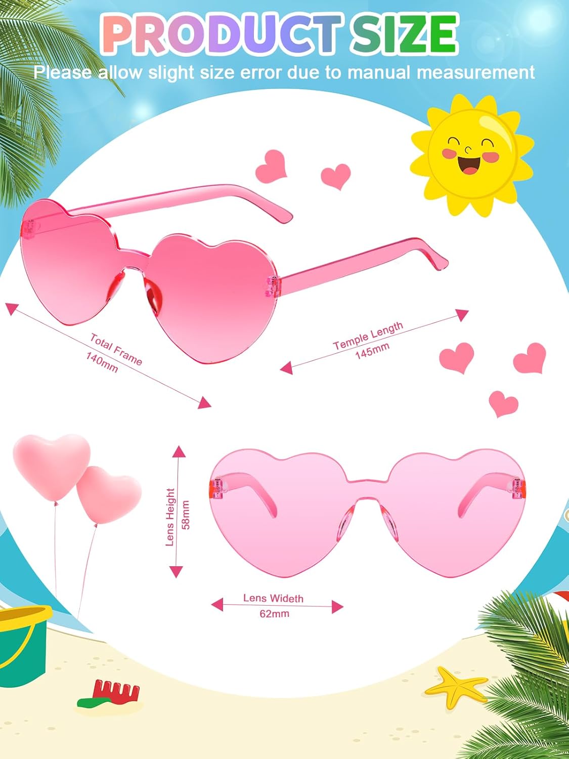 12 Pairs Heart Shaped Sunglasses for Women Colorful Glasses Fun Trendy Transparent Heart Sunglasses Party Favor - Image 3
