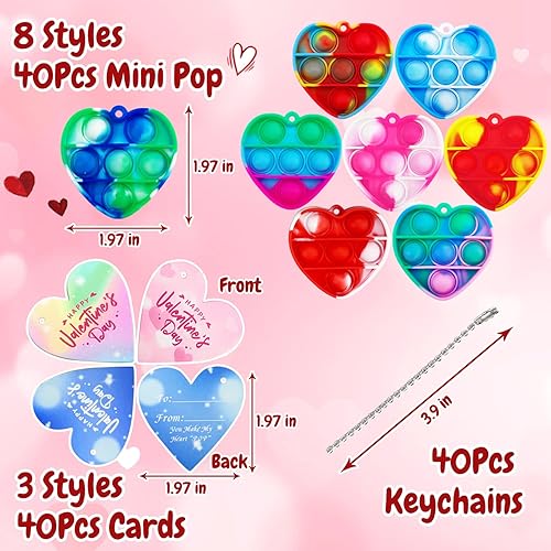 Miniatura 2 de Regalos para el día de San Valentín para niños, 40 mini juguetes pop con 40 tarjetas, tarjetas del día de San Valentín para el aula de niños,