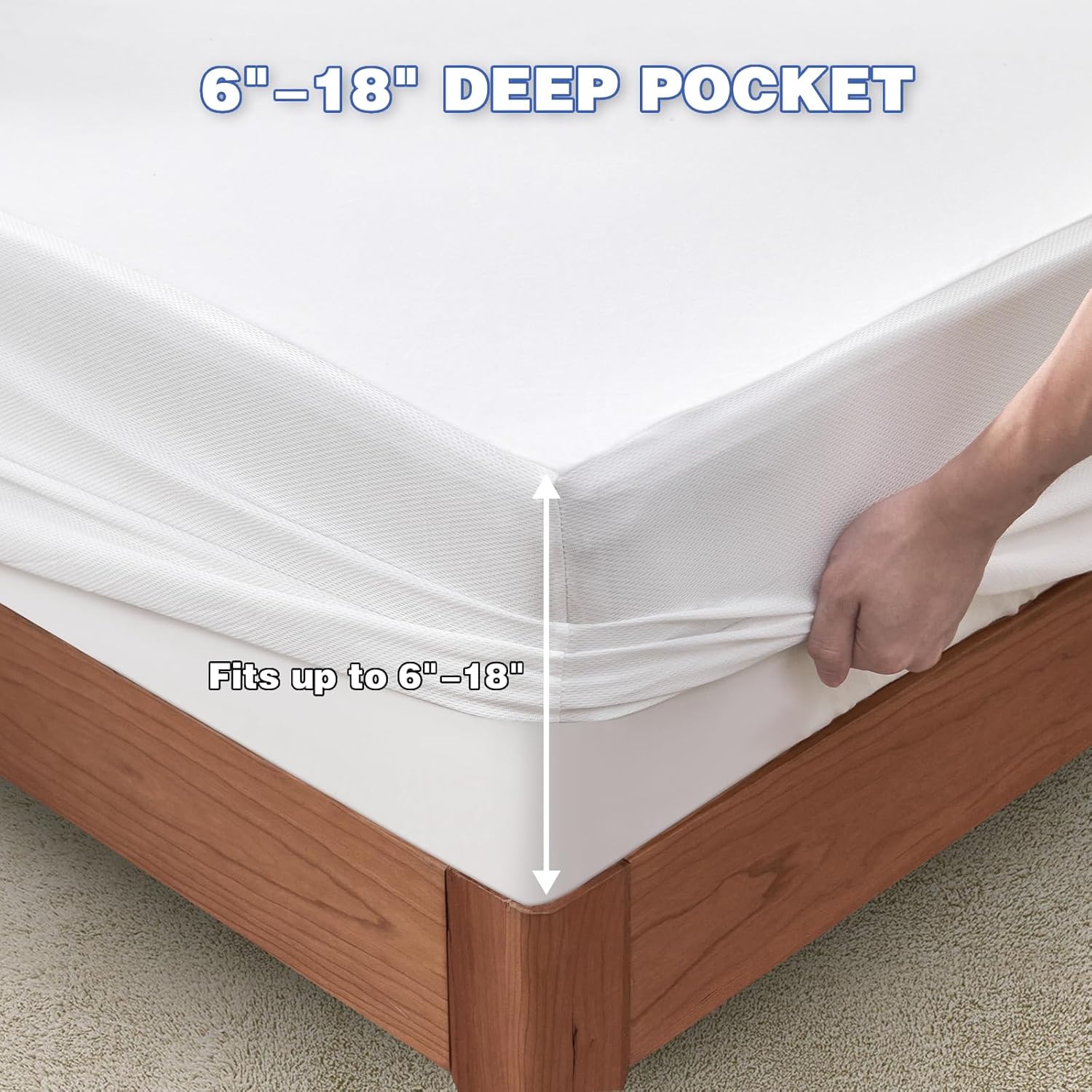 King Mattress Protector, Waterproof Mattress Cover with 18" Deep Pocket Bed Cover, Fitted Sheet Style Noiseless Breathable Machine Washable, White (76"x80")