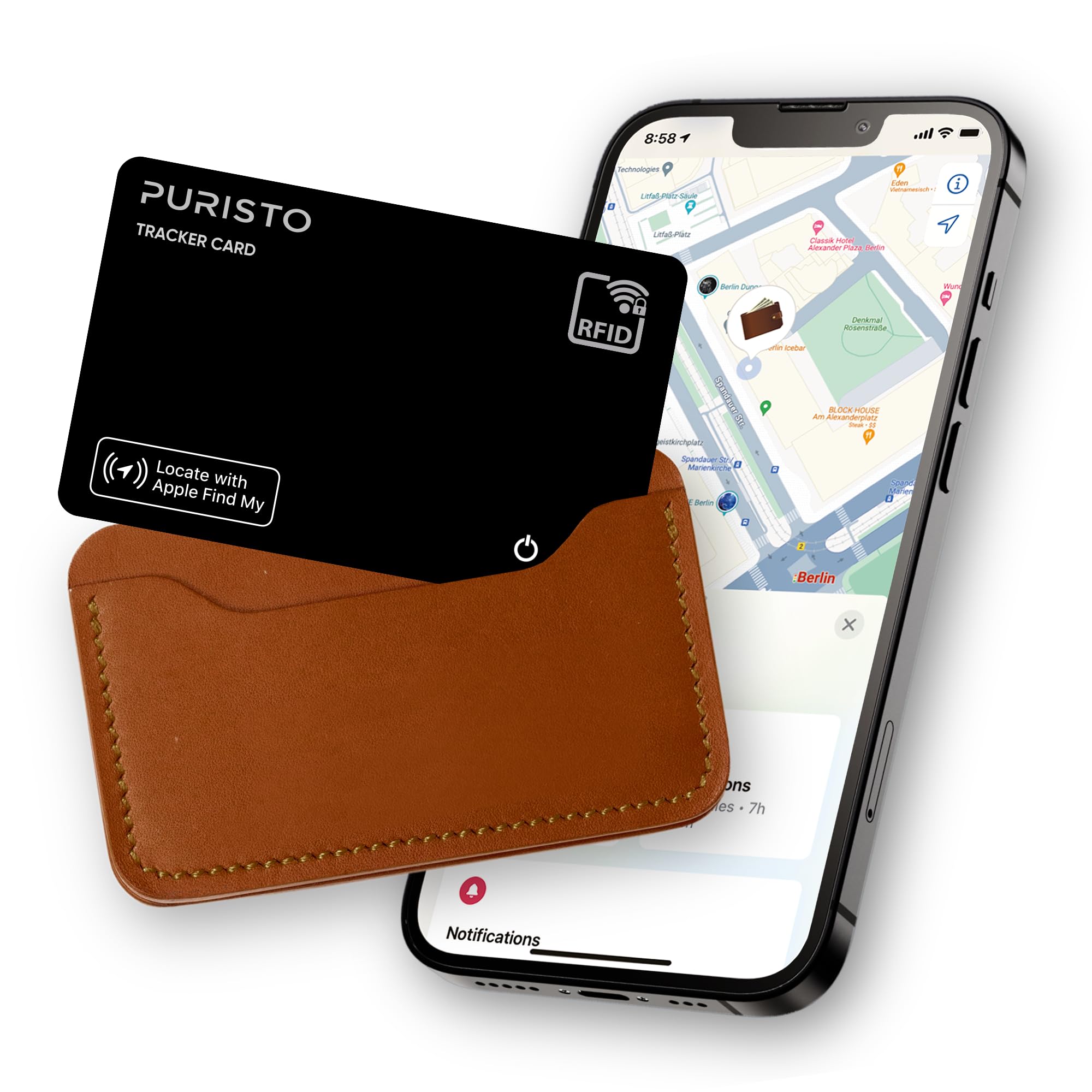Wallet Tracker Karte Wireless - Apple AirTag Pendant im Kartenformat | 3-in-1 mit RFID Blocker und Lost & Found Service | Wiederaufladbar, dünn | Apple Wo ist? | AirTag Tracker Karte