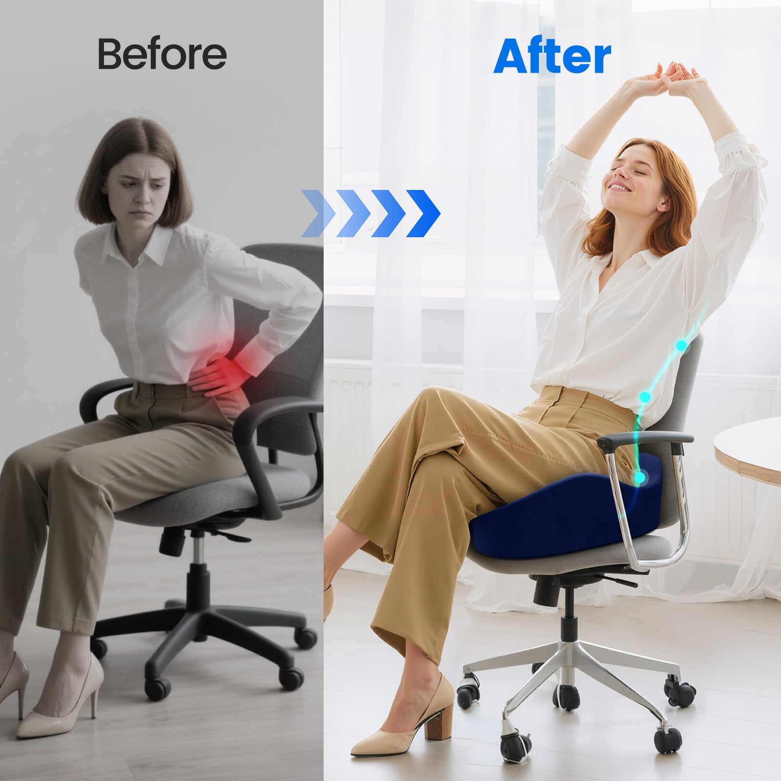 Seat Cushion, Non-Slip Memory Foam Chair Cushion for Taibone, Blue/X-Large — Amazon image 4