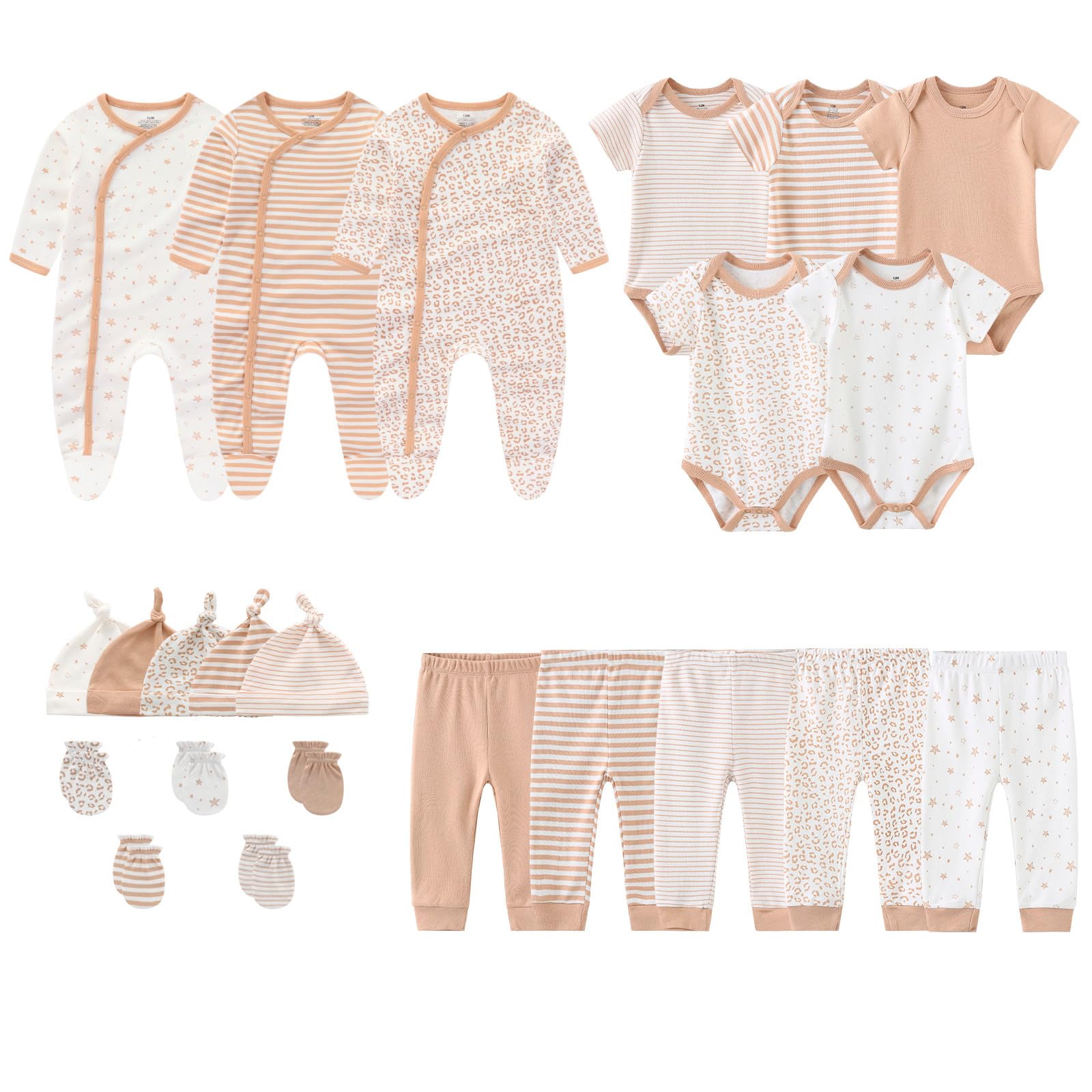 MAMIMAKA Newborn Layette Gift Set 23-Piece Baby Girl Clothes Bodysuits, Pants Essentials and Accessories 0-12 Months