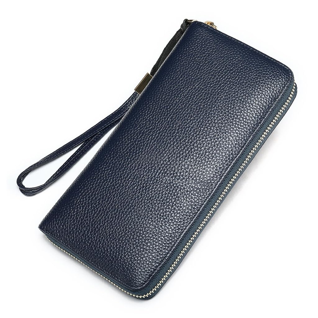 Portefeuille long en cuir multi-fentes avec dragonne de poignet pour femmes