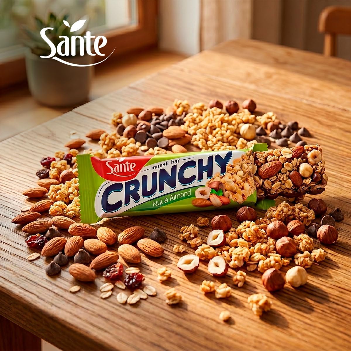 Sante Baton Crunchy z Orzechami i Migdałami, 35g, Zestaw 25 Sztuk, Wysokobłonnikowy, na Bazie Płatków Owsianych