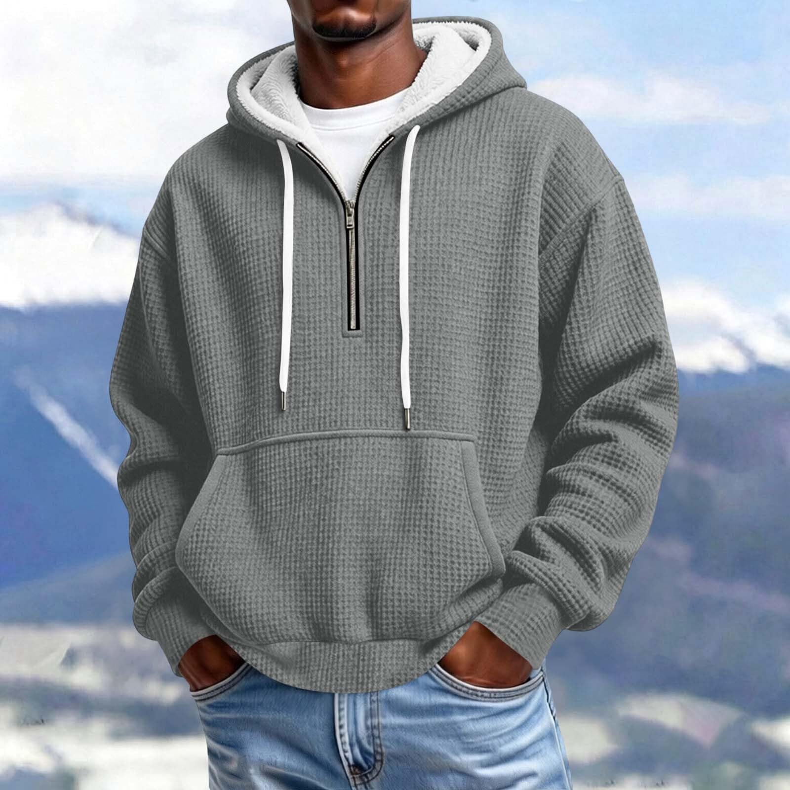 Sweat à Capuche Homme Détail Zippé Uni Manches Longues Sweat-Shirt Casual