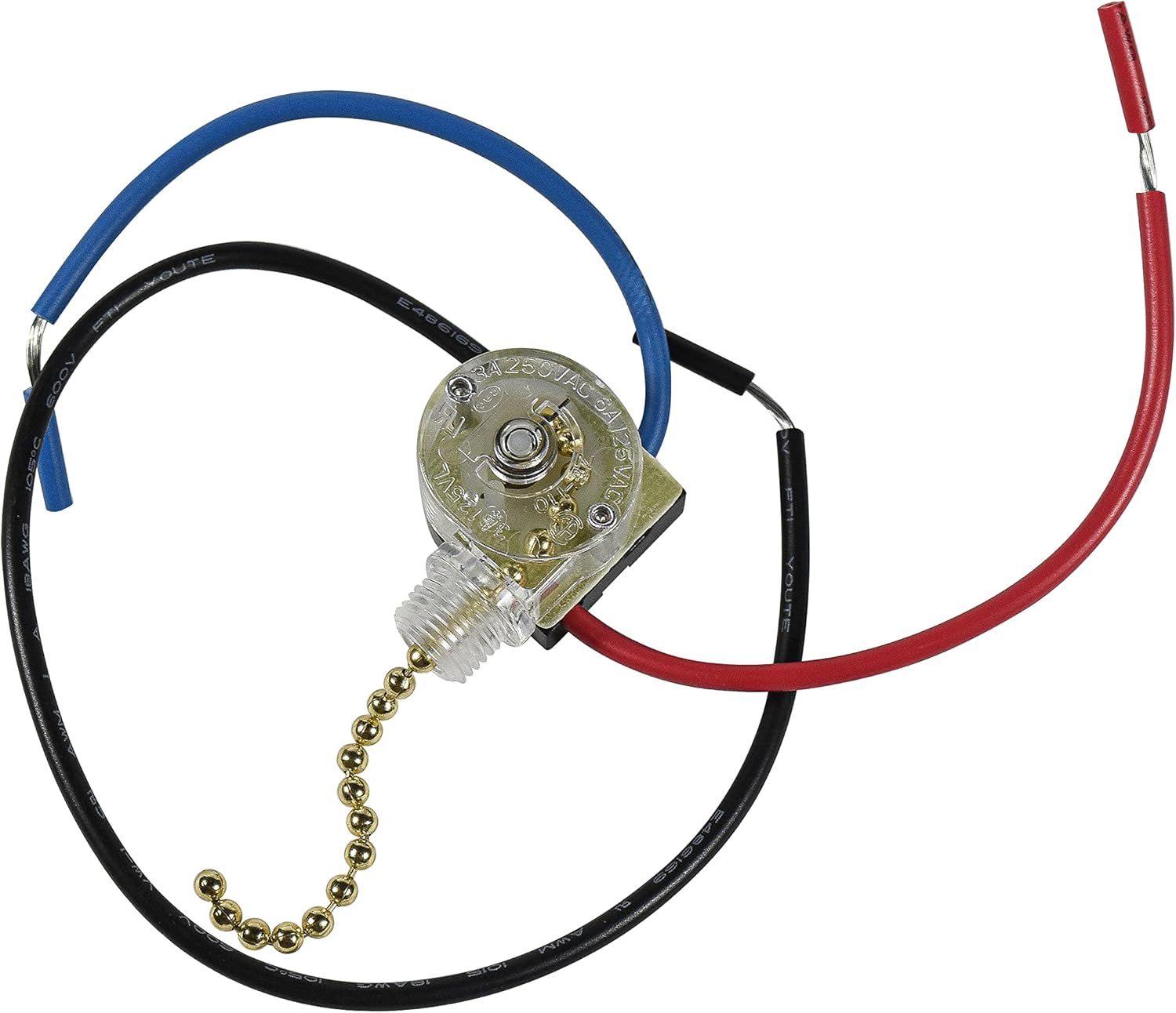 HQRP Ceiling Fan Switch Compatible with Zing Ear ZE-110, Harbor Breeze 0101870 3-Way 3-Wire Pull Chain Fan Light Switch with 3 Pre-Installed Wires, UL Listed