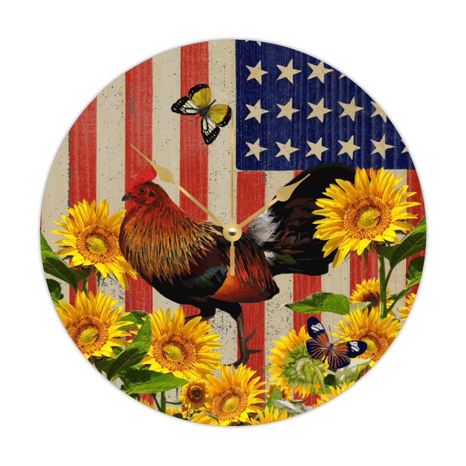Horloge murale coq et tournesol pour cuisine rustique en bois