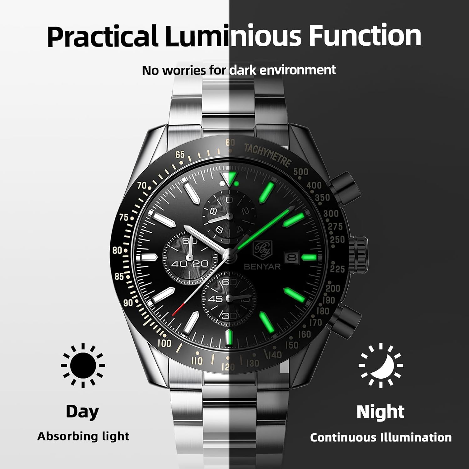 BENYAR Mens Watches Quartz Analog Chronograph Waterproof Wrist Watches for Men Fashion Business Work Casual Sport Dress Watch with Calendar - Image 7