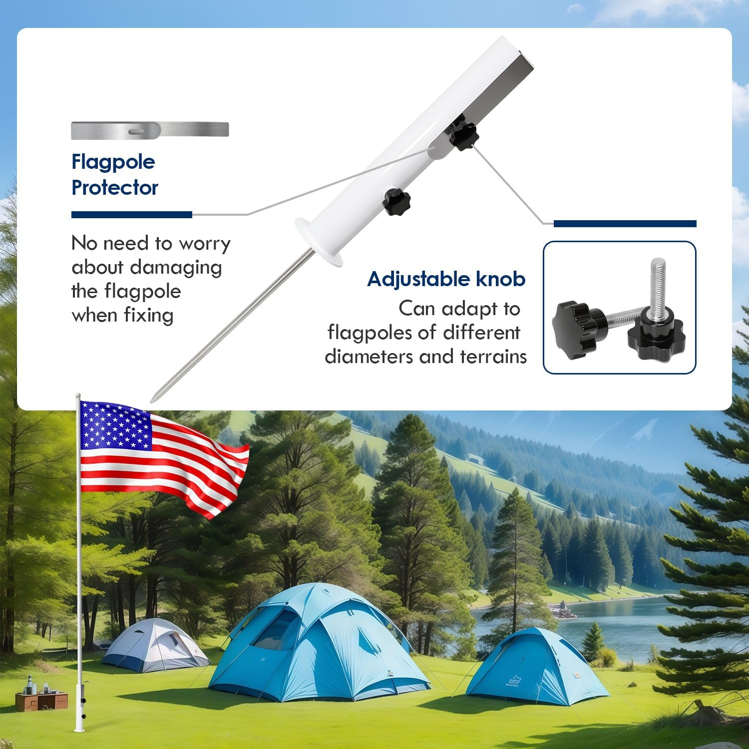 Ground Mount for Portable Flagpole, Beach Flag Pole, Flag Pole Holder for Ground with Flagpole Protector and 12" Extended Tip Fit for Poles Up to 1.7 Inches OD - Image 3