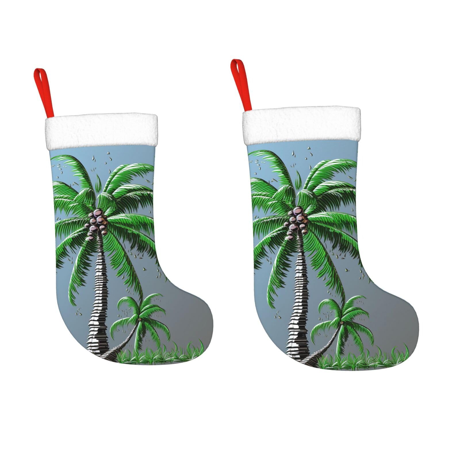 KLOPH 2 Pack 18 Inches Christmas Stockings Personalized Coconut Tree Xmas Stocking Hanging Decoration Fireplace Stocking for Holiday Xmas Tree Christmas Fireplace Decor Gifts