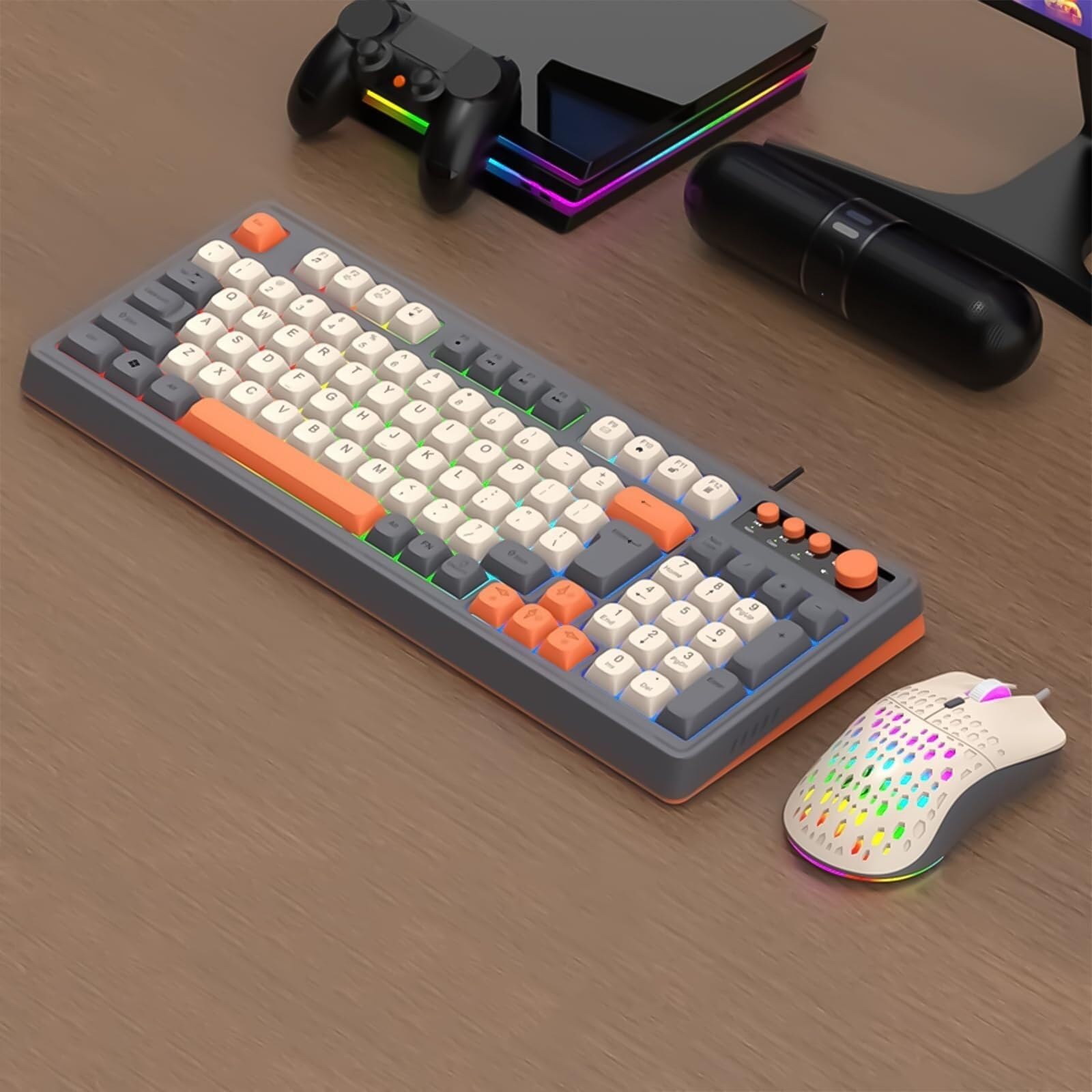 Klawiatury I Myszy Podświetlana Klawiatura Do Gier Mysz USB Klawiatura Przewodowa Do Komputera PC Klawiatura Do Podłączenia Przewodu Zestawy Klawiatura I Mysz(White Gray Orange)